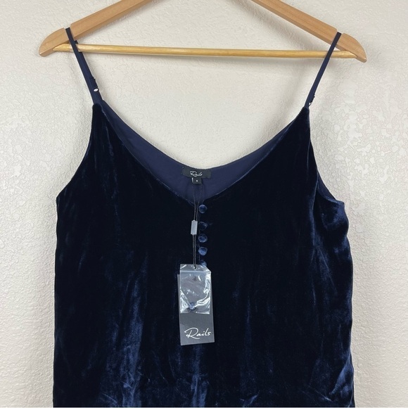 Rails Audrina Navy Silk Blend Slip Crushed Velvet Mini Dress Size Small Women - Picture 4 of 11